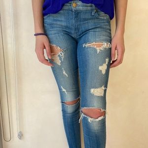 Blue ripped women's skinny jeans